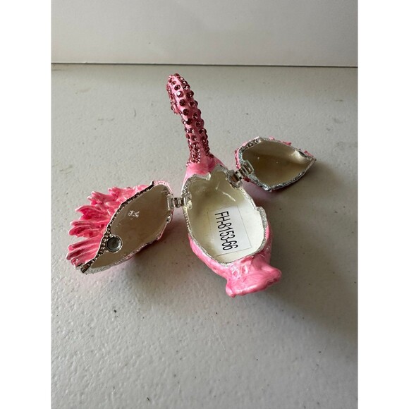 Bejeweled Pink Swan Hand Painted Enamel Collector's Magnetic Hinged Trinket Box - Picture 4 of 6